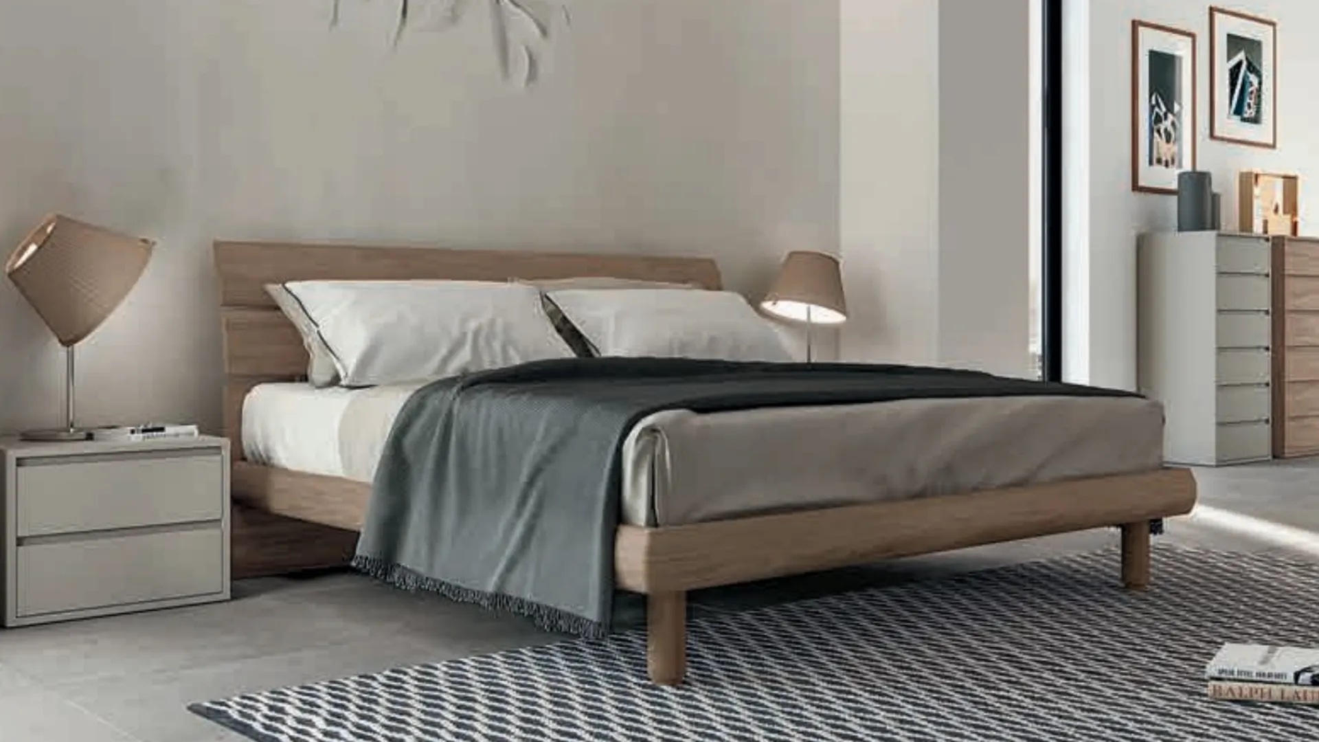 Letto finitura Matwood Honey con testiera Teorema di SantaLucia